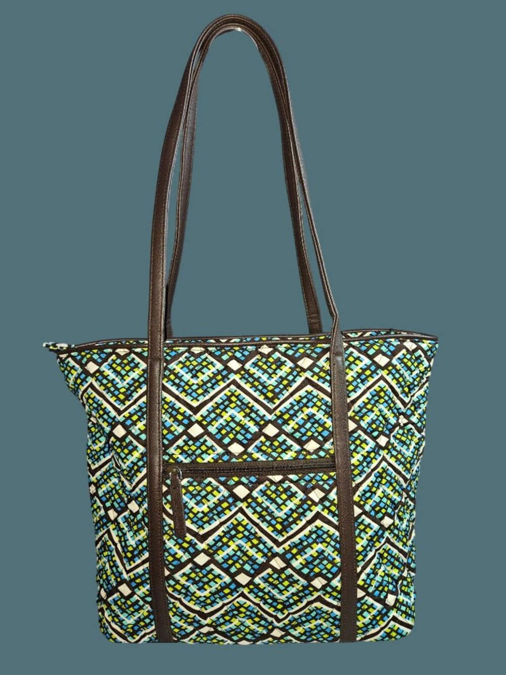 Vera Bradley Small Trimmed Vera Rain Forest Top Zip Tote Shoulder Bag - Picture 3 of 10